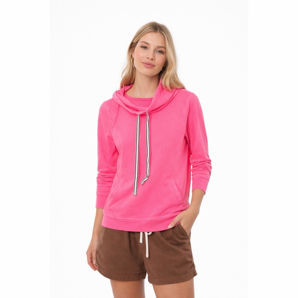 T by Talbots Highlighter Hot Pink Cowl Neck Pullover